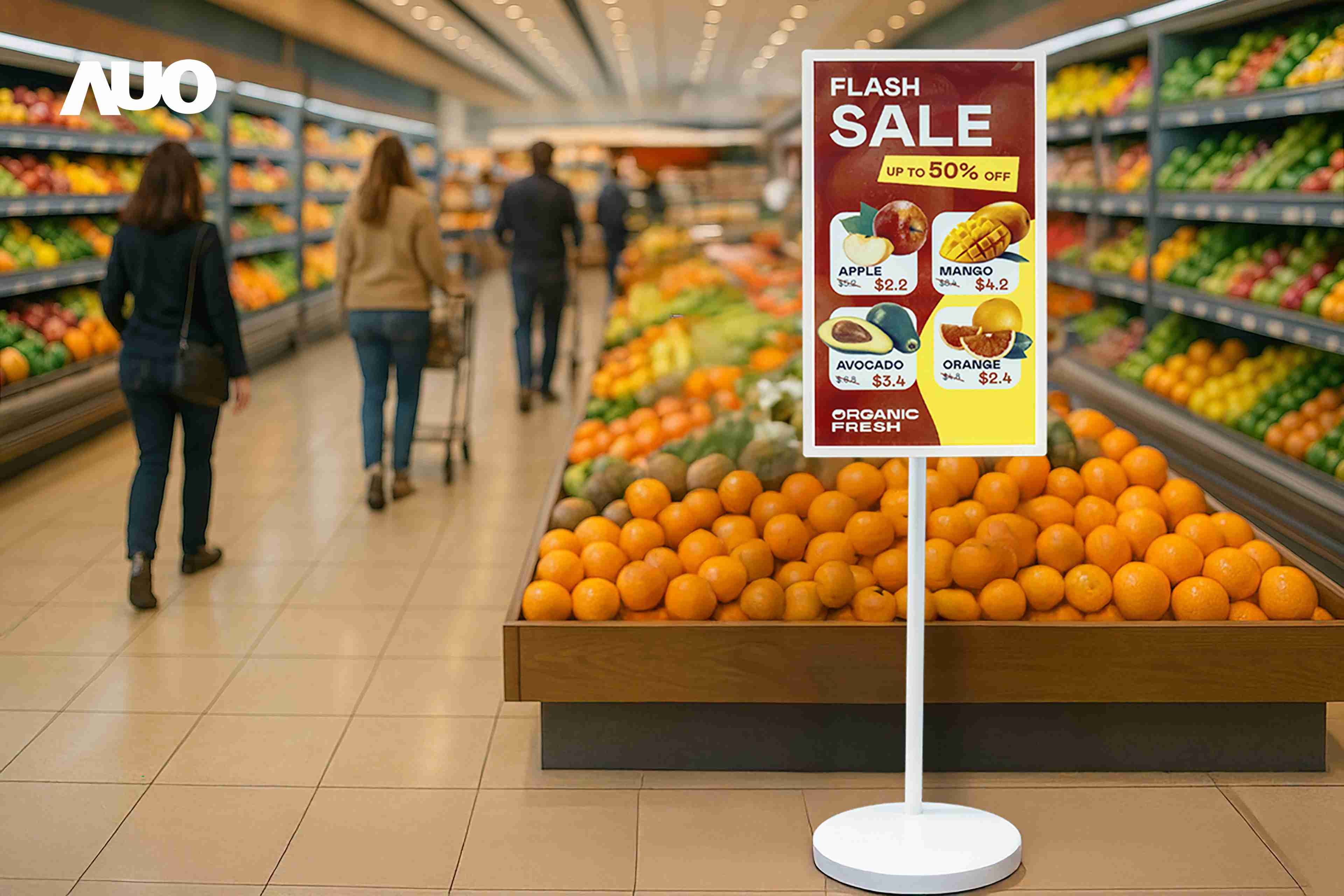 达擎首亮相低功耗、、全彩的〝aecoPost电子纸解决方案〞，，，，仅在更新画面时需要微量的电力驱动，，，无需布建电线的便捷设计，，使其可灵活应用、、、、随意置放，，并可透过云端或行动装置app，，轻松管理及排程广告内容，，晋升店头营销利器。。